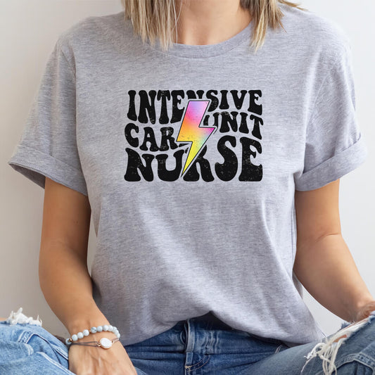 Intensive Care Unit Nurse Rainbow Flash Tee - ICU Shirt