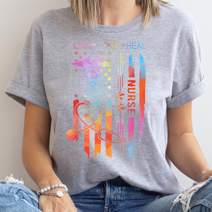 Live Love Heal Nurse U.S Flag T-shirt - Tie Dye Tee