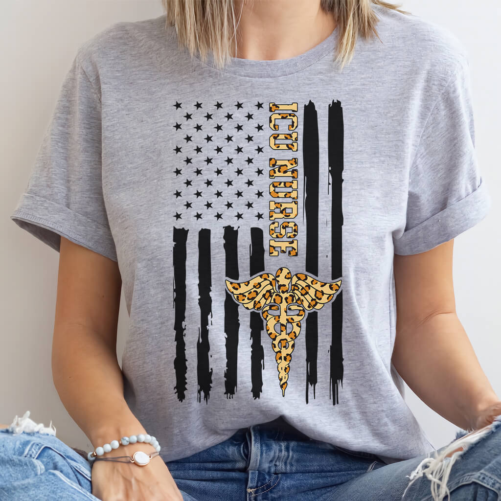 Cheetah Intensive Care ICU Nurse U.S Flag Tee