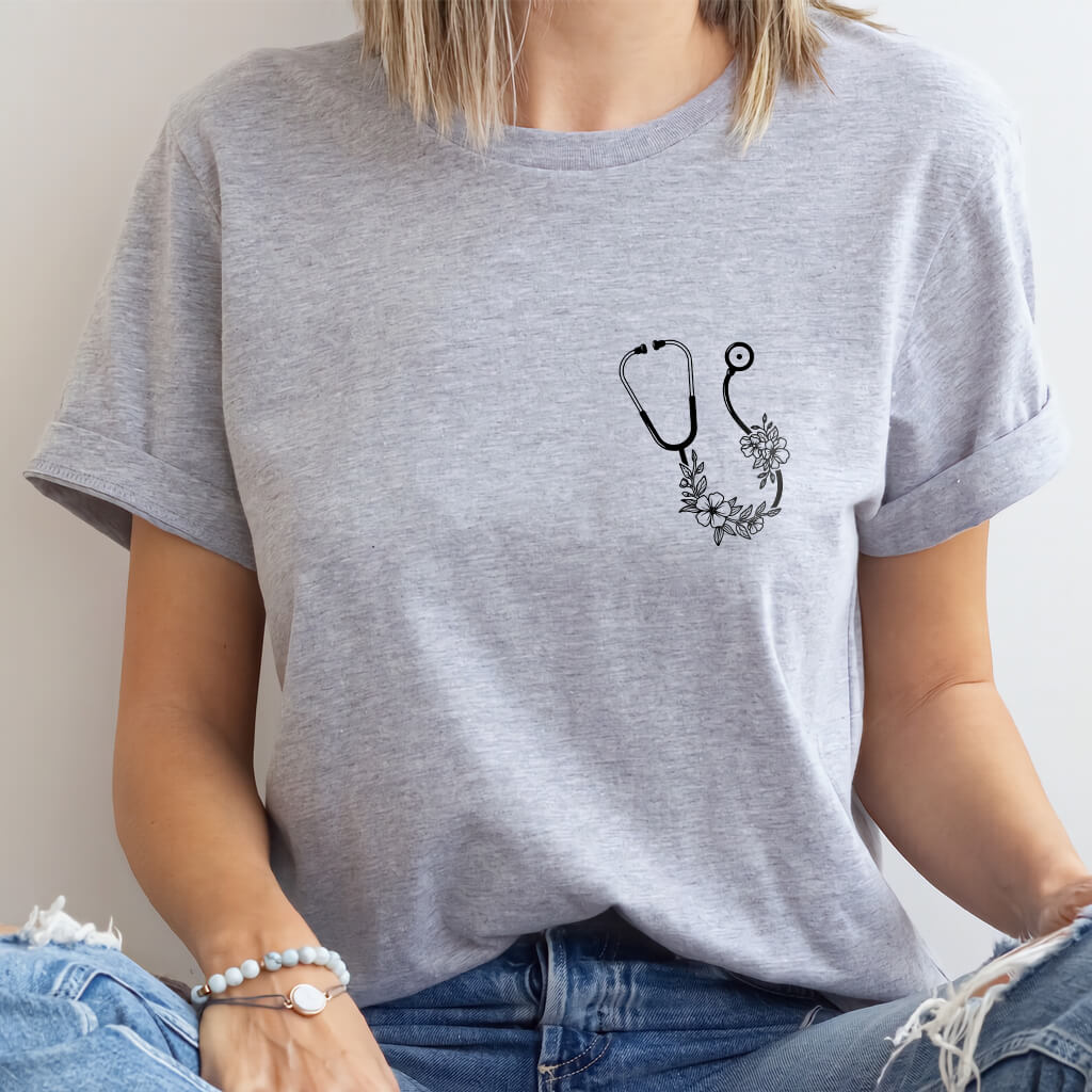 Nurse Floral Stethoscope T-shirt