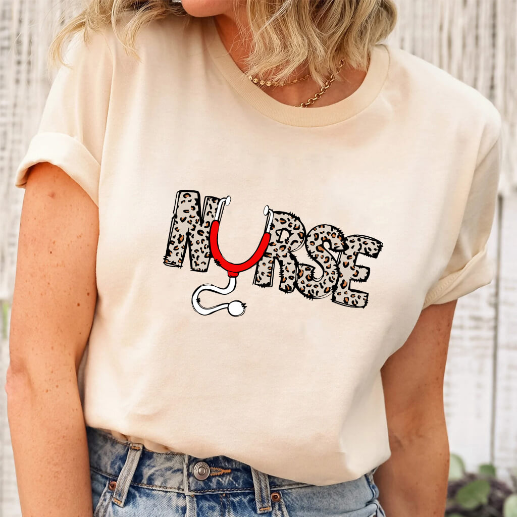 Nurse Cheetah Print Tee - Short Sleeve Shirt