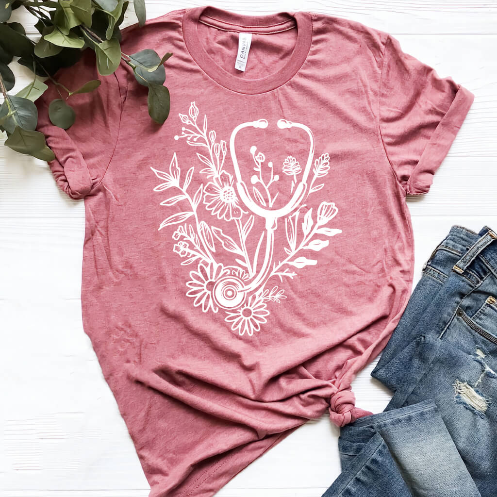 Floral Stethoscope Nurse Shirt