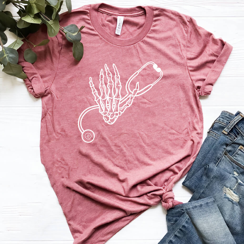 Skull Hand Holding Stethoscope T-shirt