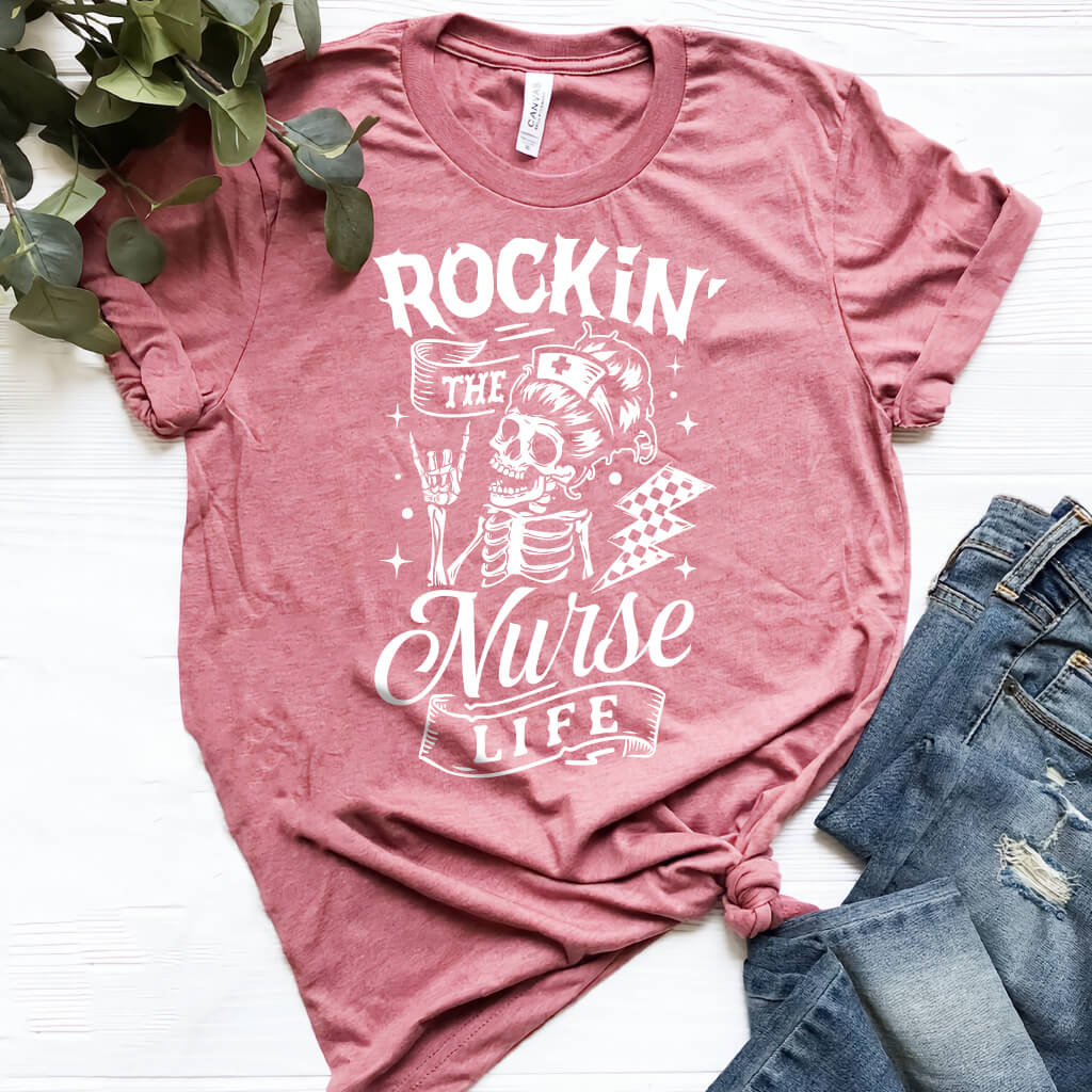 Rockin' the Nurse Life Tee - Skeleton Graphic Shirt