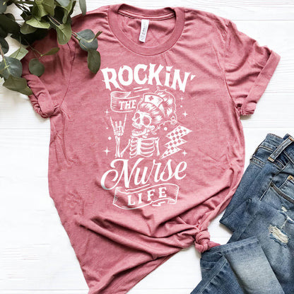 Rockin' the Nurse Life Tee - Skeleton Graphic Shirt