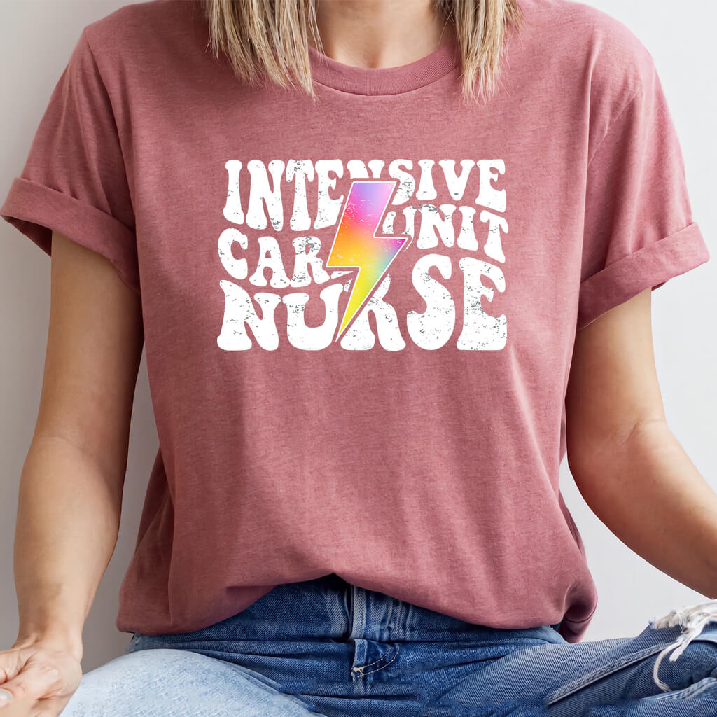 Intensive Care Unit Nurse Rainbow Flash Tee - ICU Shirt