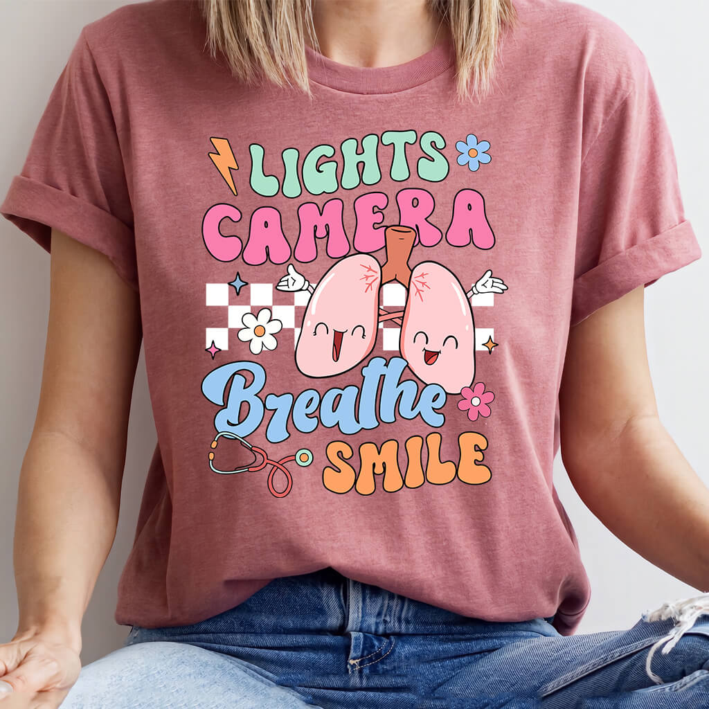 Funny ICU Nurse Tee - Lights Camera Breathe Smile Shirt