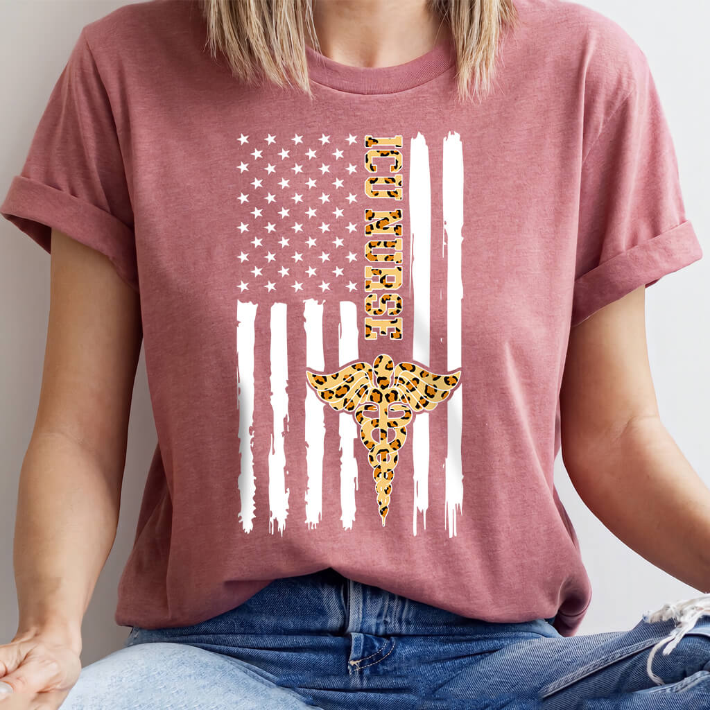 Cheetah Intensive Care ICU Nurse U.S Flag Tee