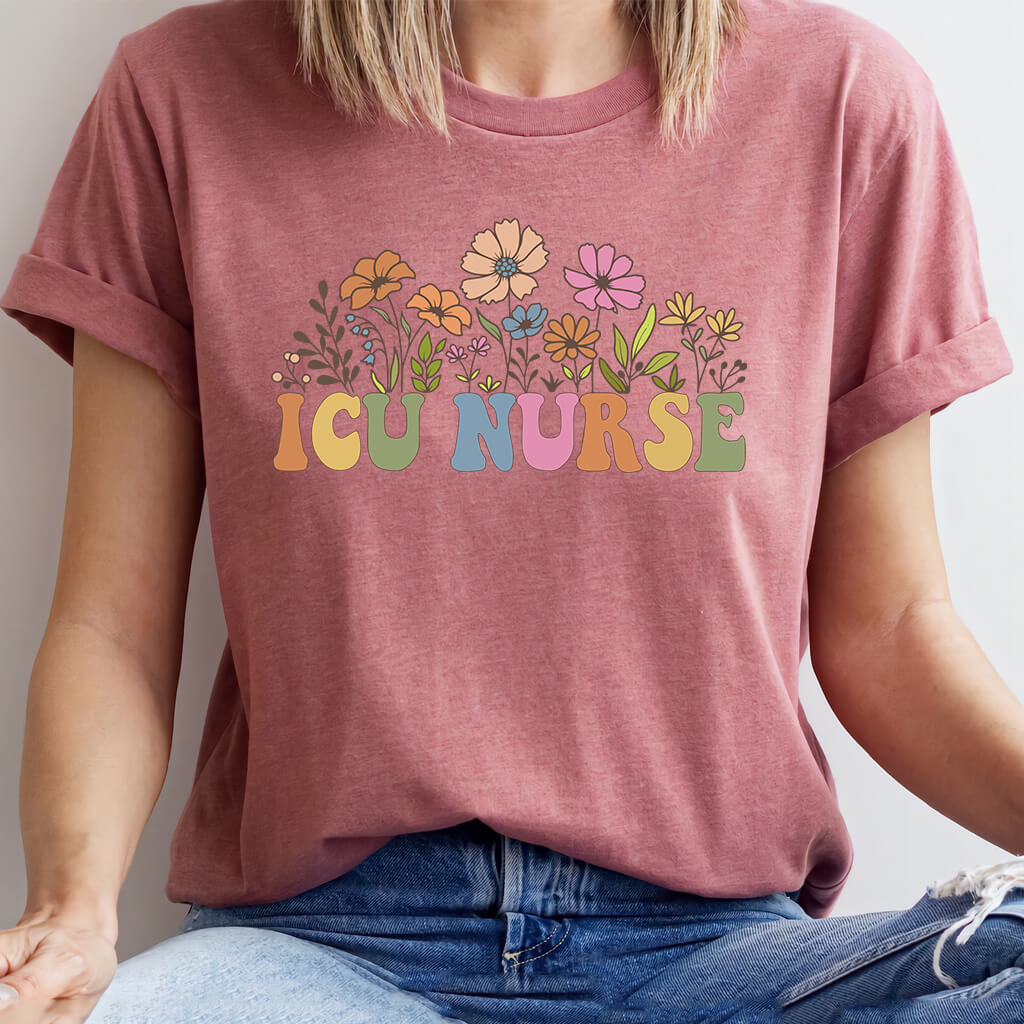 ICU Nurse Groovy Flowers Tee