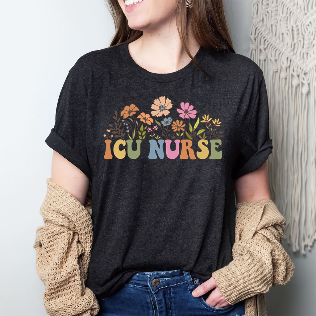 ICU Nurse Groovy Flowers Tee
