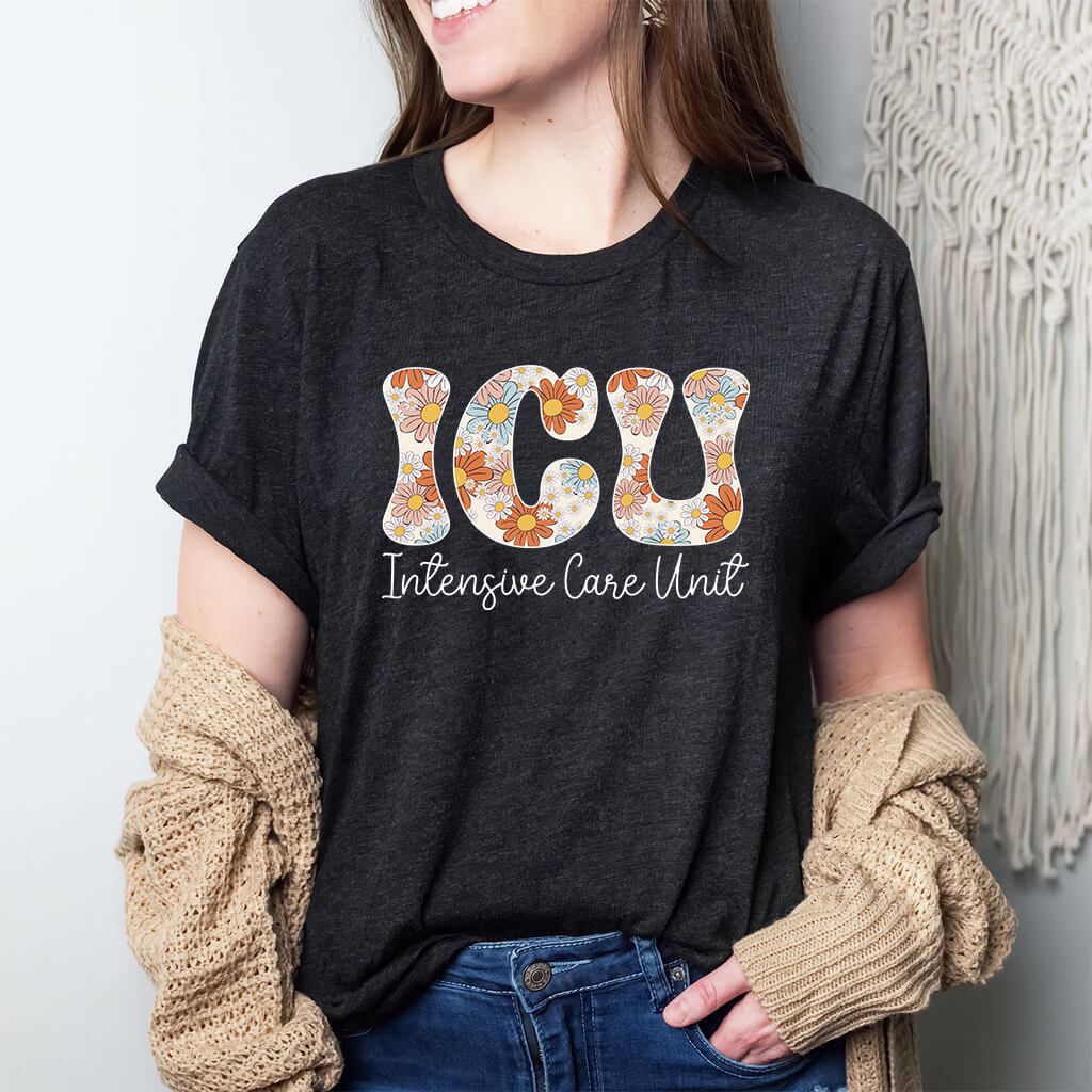 ICU Nurse Floral Tee - Intensive Care Unit T-Shirt