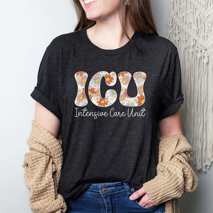 ICU Nurse Floral Tee - Intensive Care Unit T-Shirt