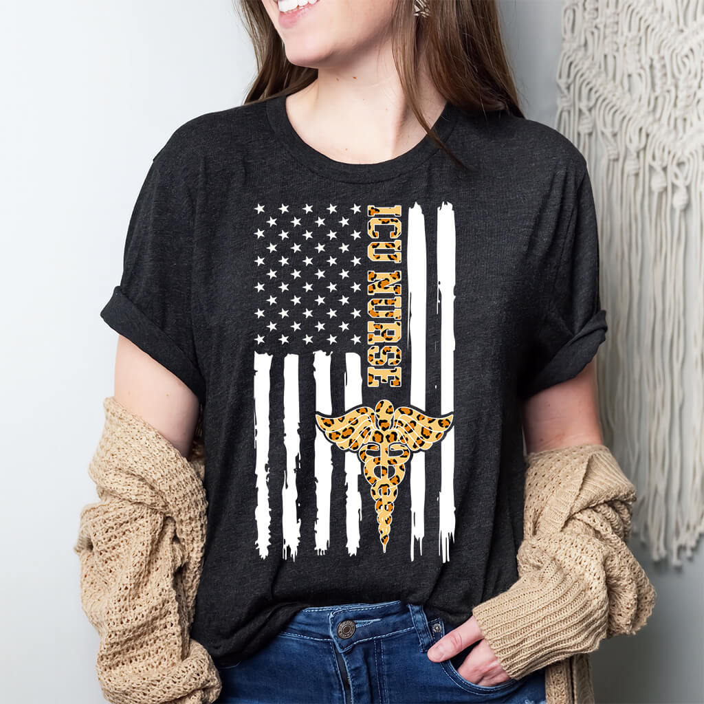 Cheetah Intensive Care ICU Nurse U.S Flag Tee