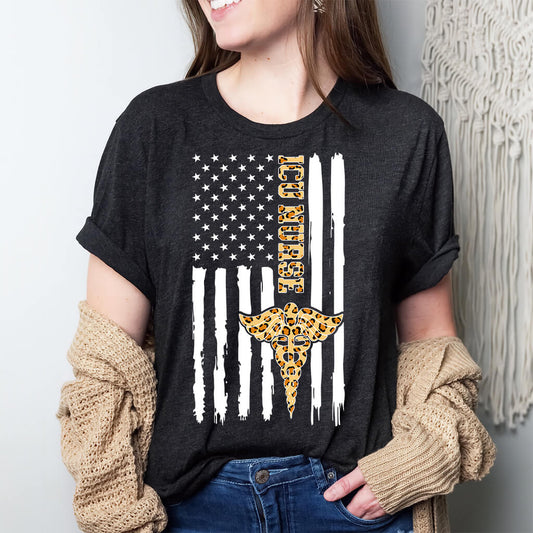 Cheetah Intensive Care ICU Nurse U.S Flag Tee