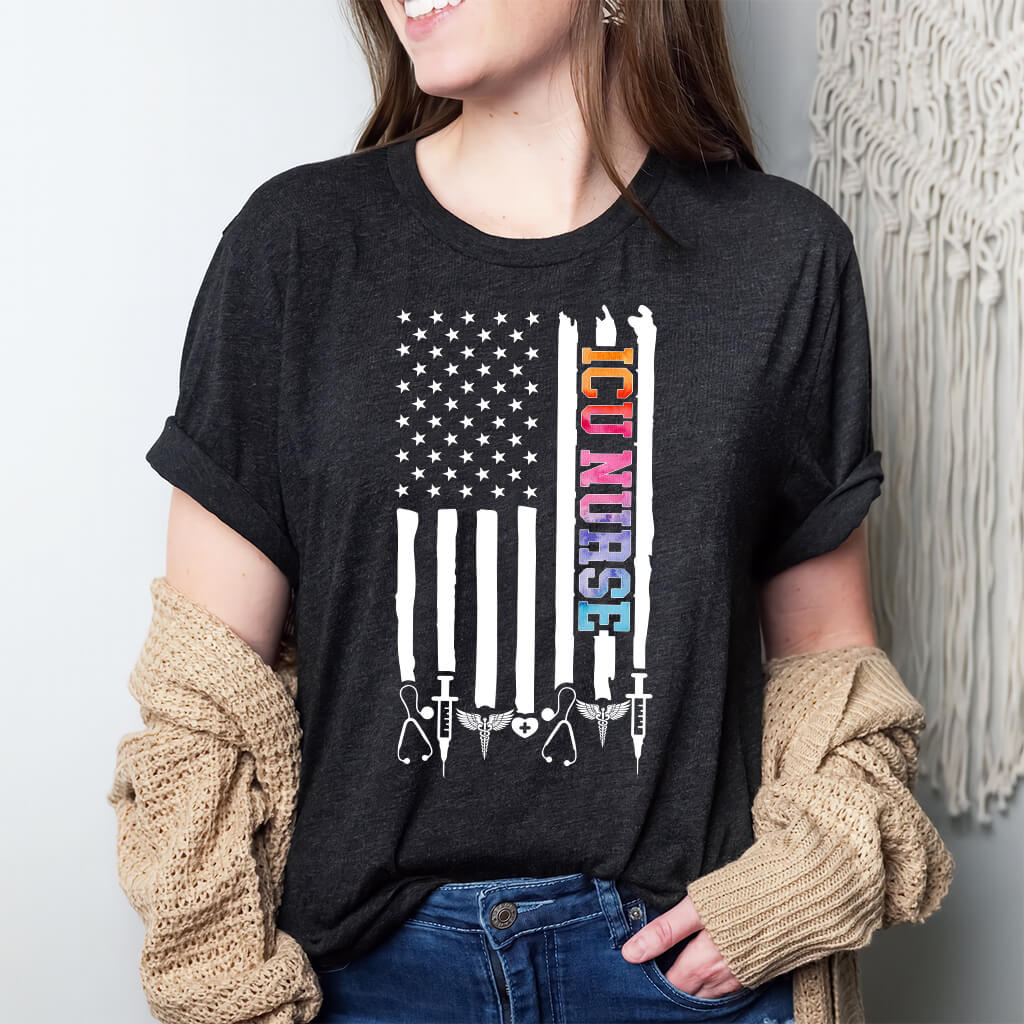 Tie Dye ICU Nurse U.S Flag Shirt