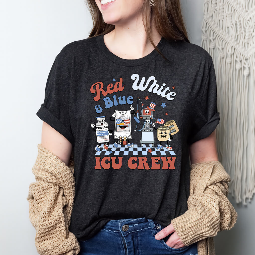 4th July Red White and Blue ICU Crew Shirt - Intensive Care Unit Nurse Tee