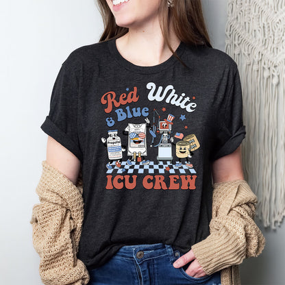 4th July Red White and Blue ICU Crew Shirt - Intensive Care Unit Nurse Tee