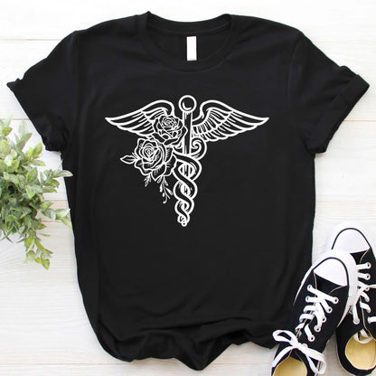 Floral Caduceus Symbol Tee