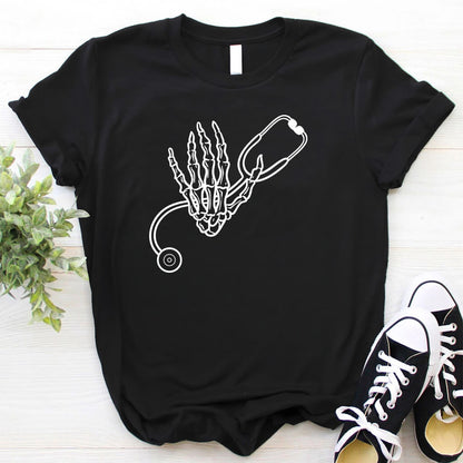 Skull Hand Holding Stethoscope T-shirt