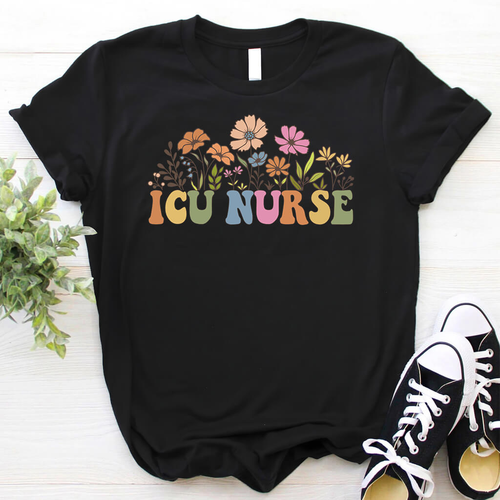 ICU Nurse Groovy Flowers Tee