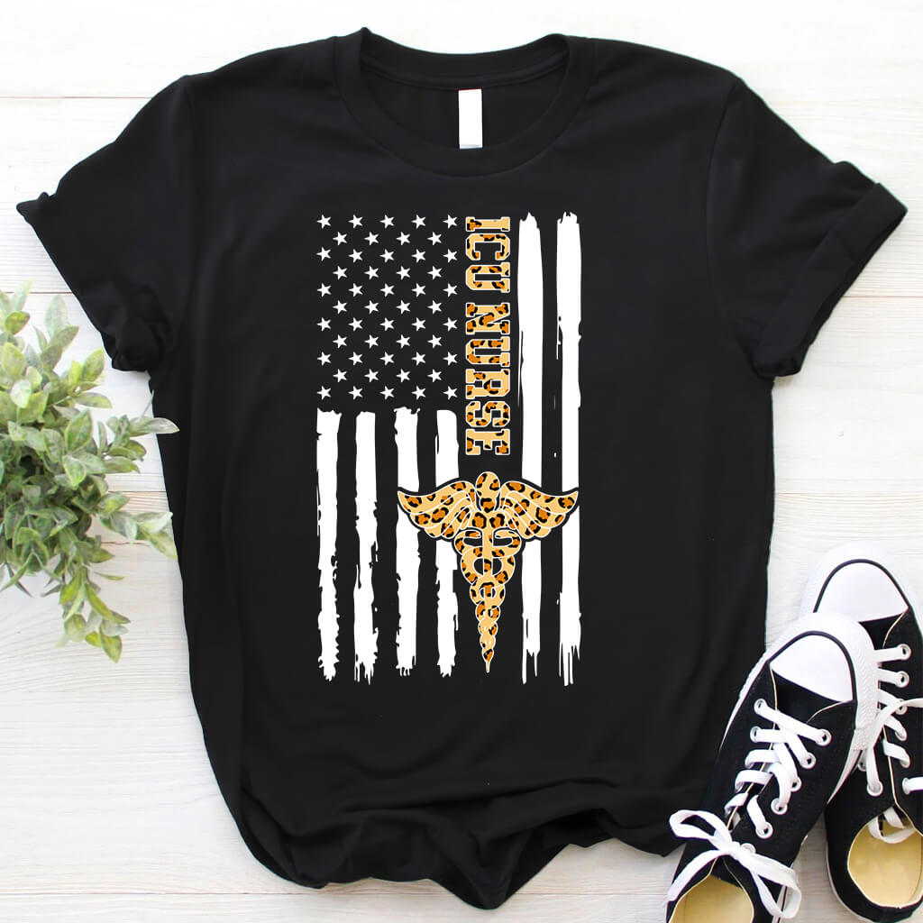 Cheetah Intensive Care ICU Nurse U.S Flag Tee