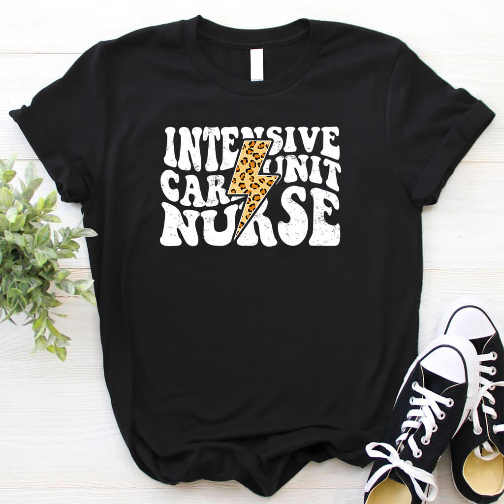 Intensive Care Unit Nurse Cheetah Flash T-Shirt - ICU Tee