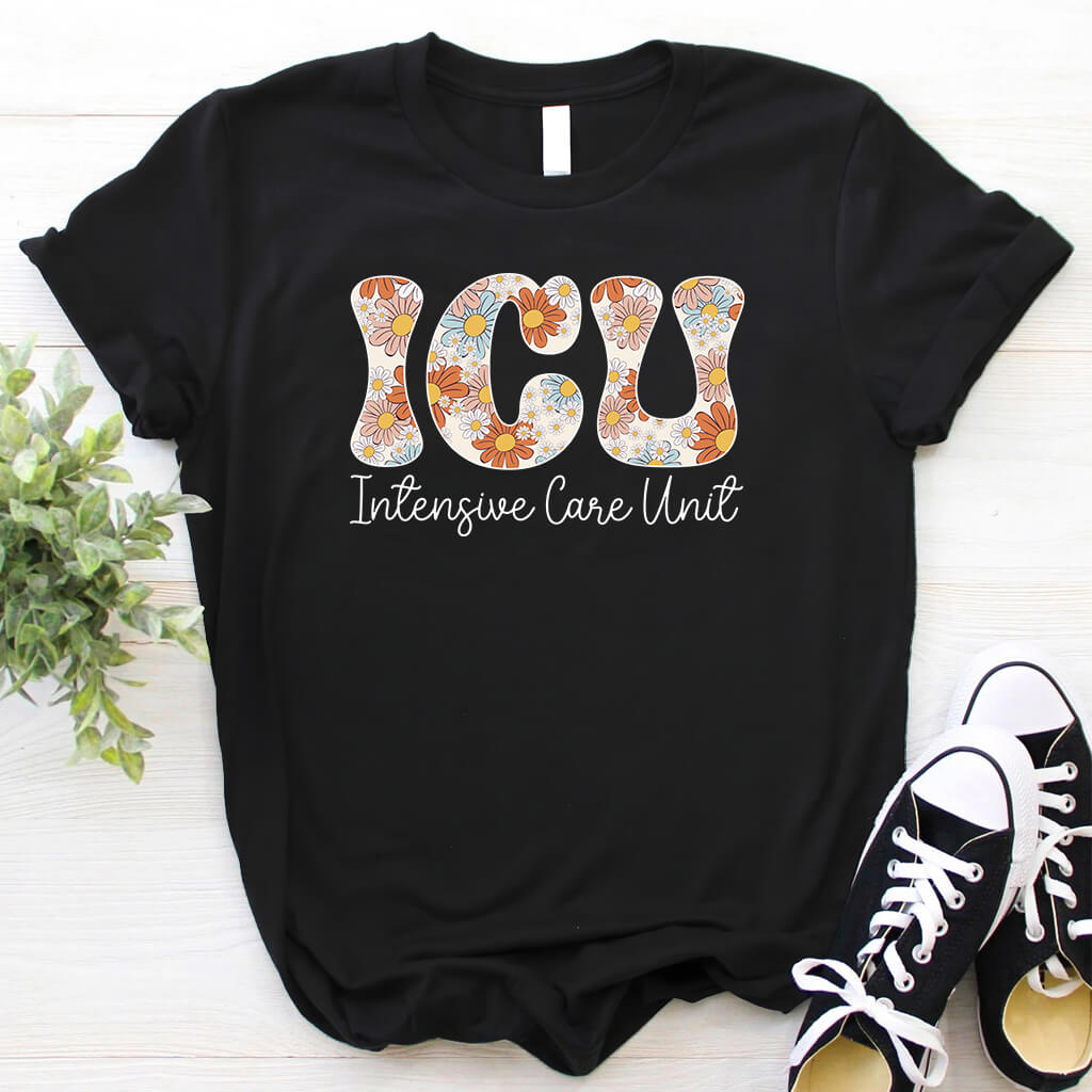 ICU Nurse Floral Tee - Intensive Care Unit T-Shirt