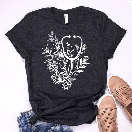 Floral Stethoscope Nurse Shirt