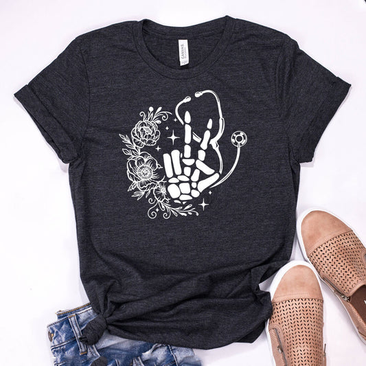 Floral Hand Skeleton Nurse T-shirt