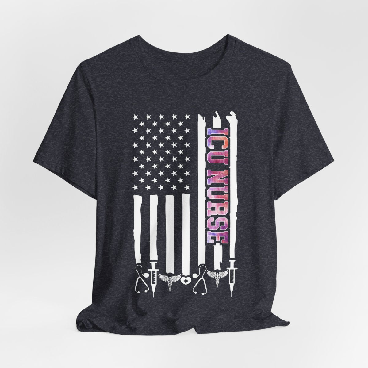Colorful ICU Nurse U.S Flag Tee