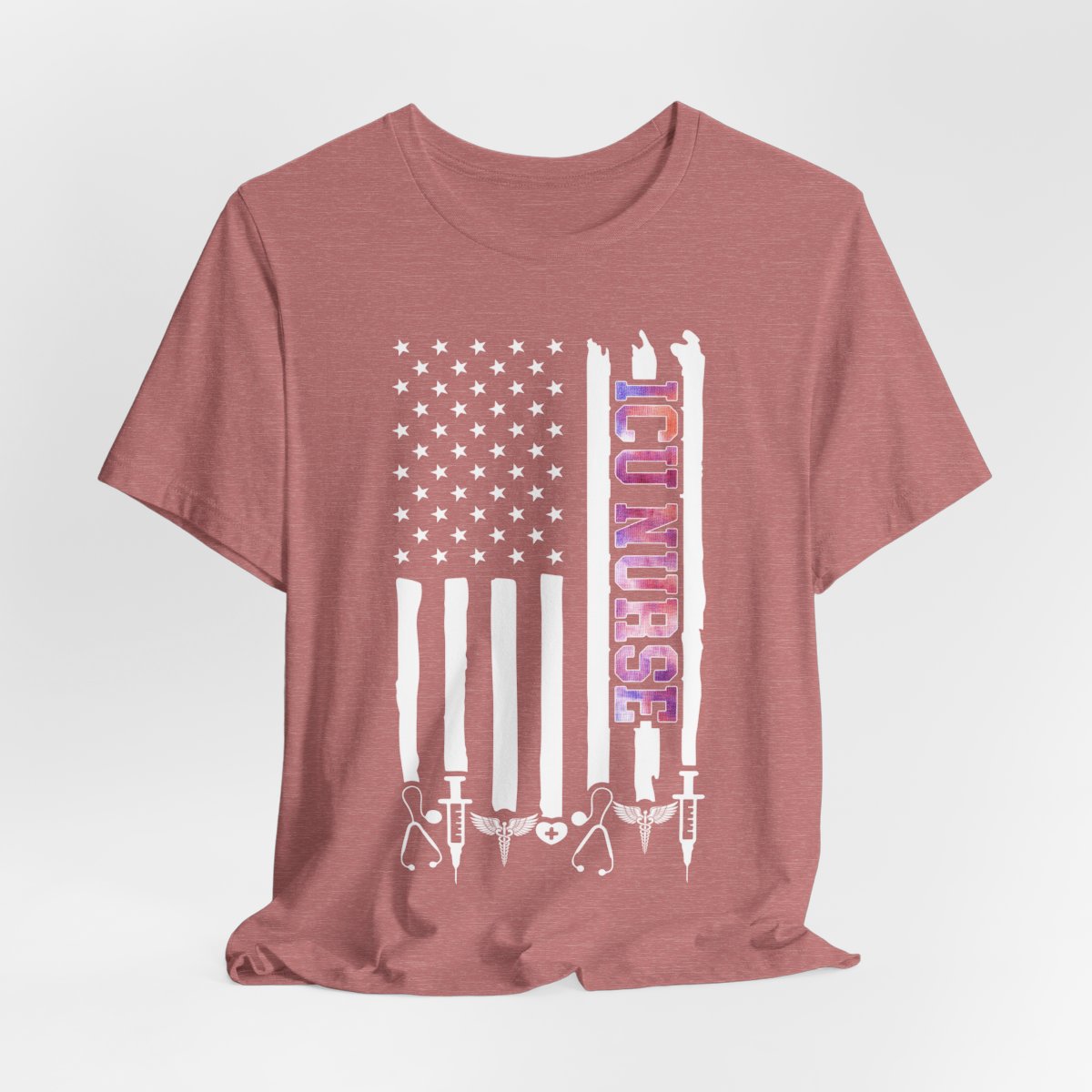 Colorful ICU Nurse U.S Flag Tee