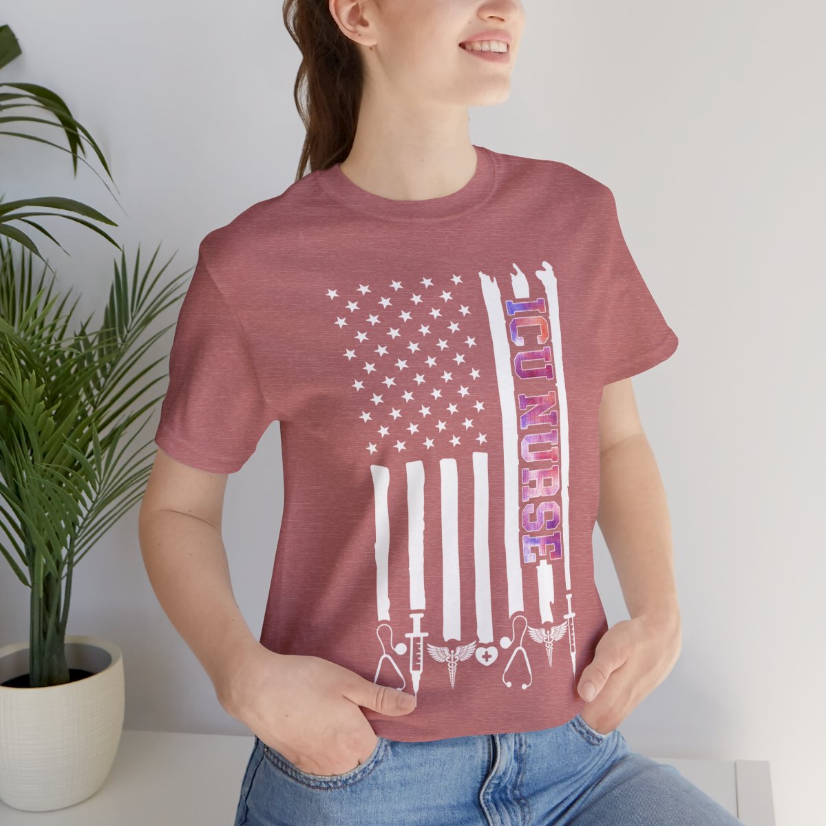 Colorful ICU Nurse U.S Flag Tee