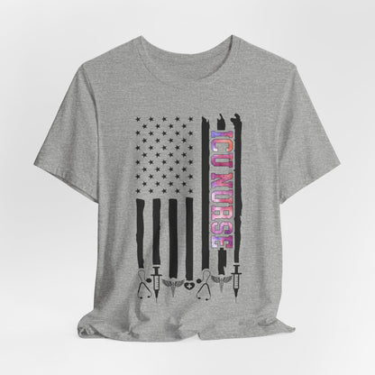 Colorful ICU Nurse U.S Flag Tee