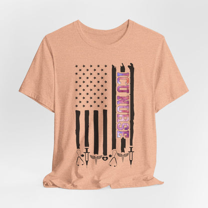 Colorful ICU Nurse U.S Flag Tee