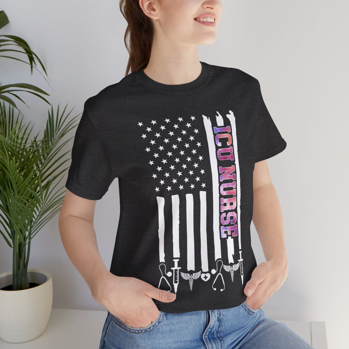 Colorful ICU Nurse U.S Flag Tee