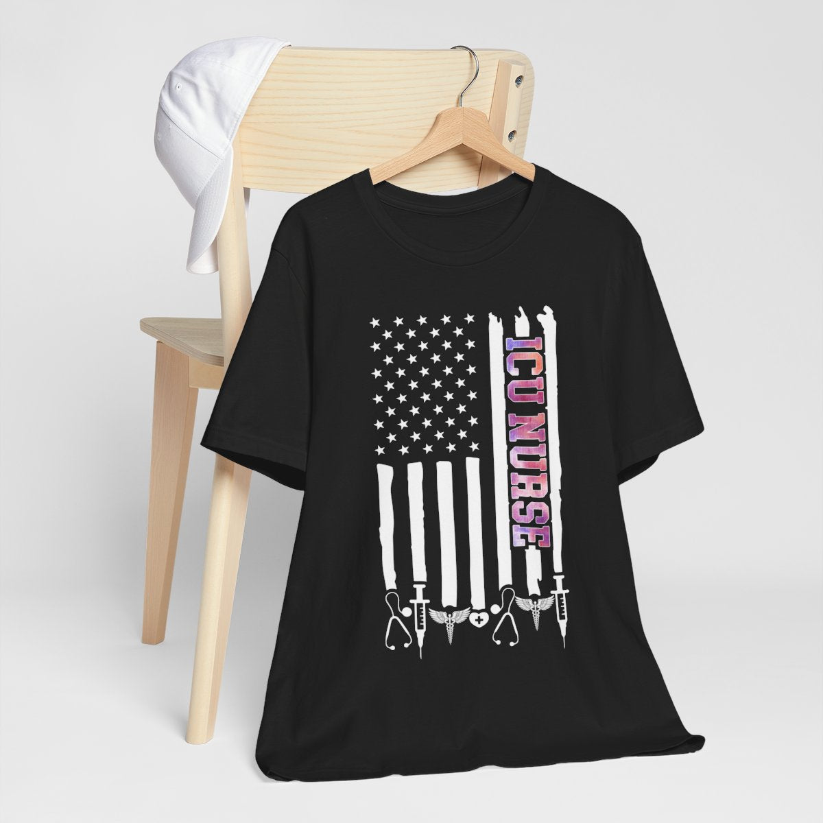 Colorful ICU Nurse U.S Flag Tee