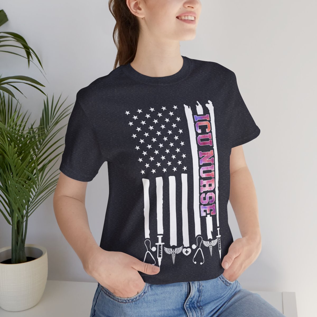 Colorful ICU Nurse U.S Flag Tee