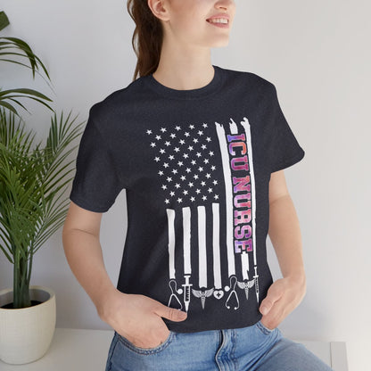Colorful ICU Nurse U.S Flag Tee