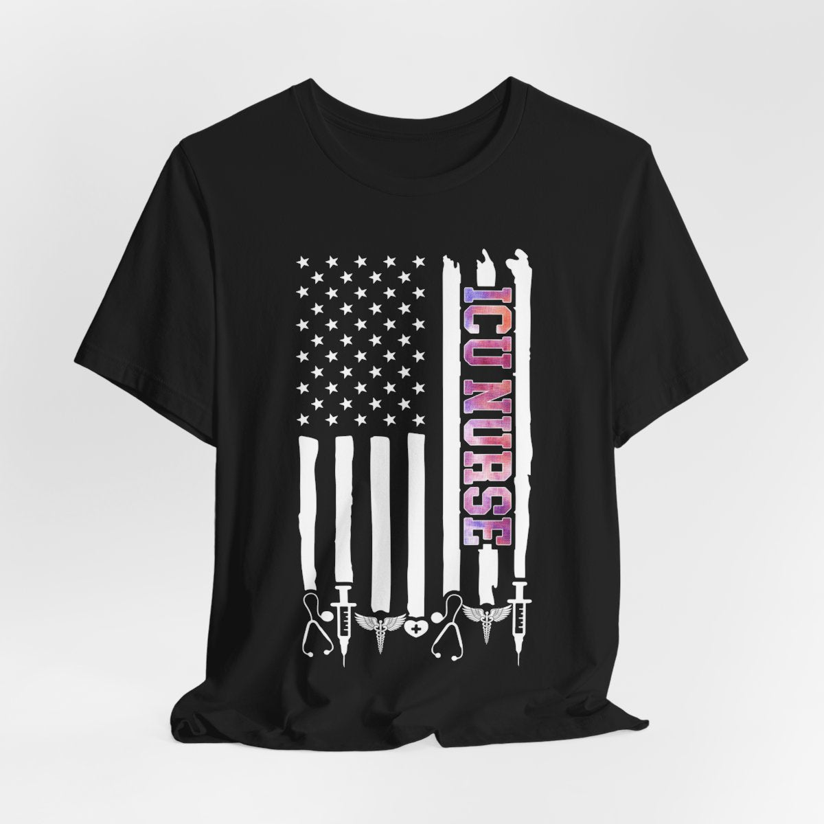 Colorful ICU Nurse U.S Flag Tee