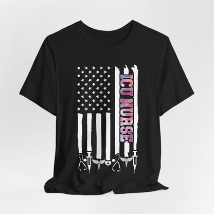 Colorful ICU Nurse U.S Flag Tee