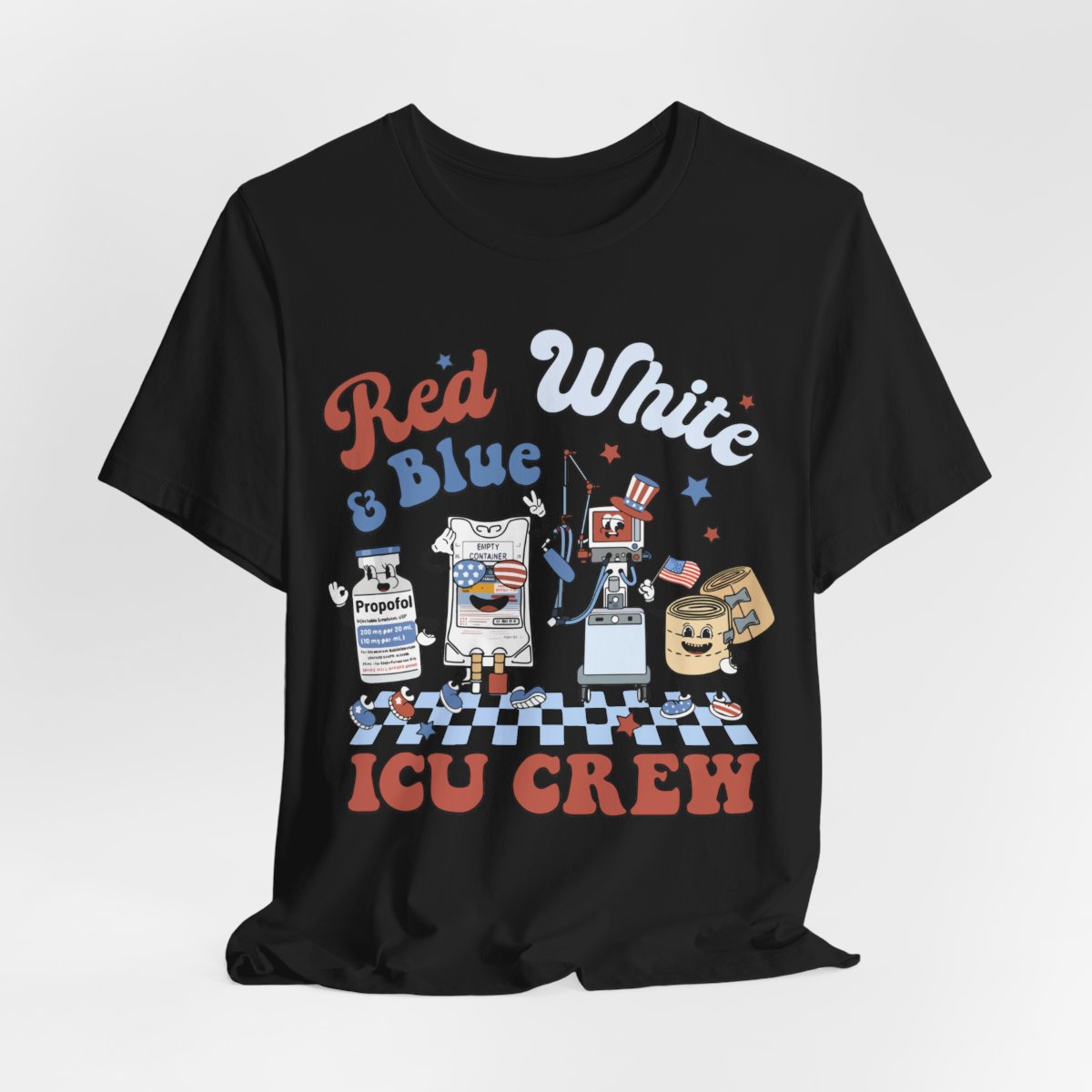 4th July Red White and Blue ICU Crew Shirt - Intensive Care Unit Nurse Tee