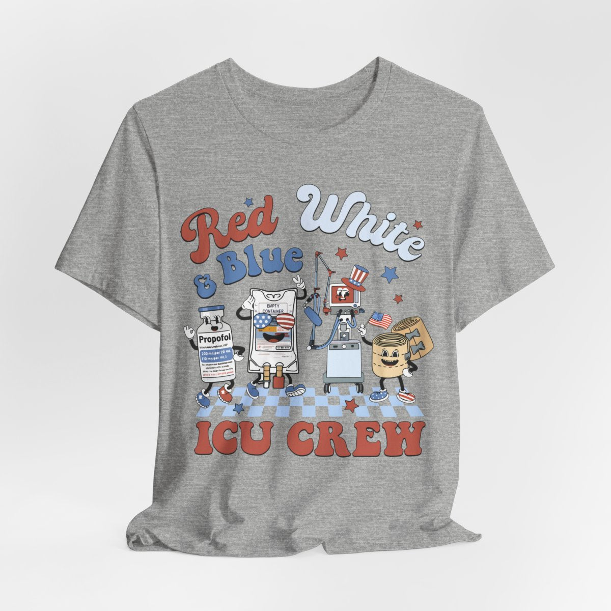 4th July Red White and Blue ICU Crew Shirt - Intensive Care Unit Nurse Tee