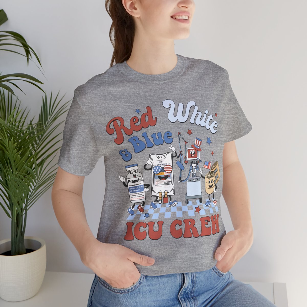 4th July Red White and Blue ICU Crew Shirt - Intensive Care Unit Nurse Tee