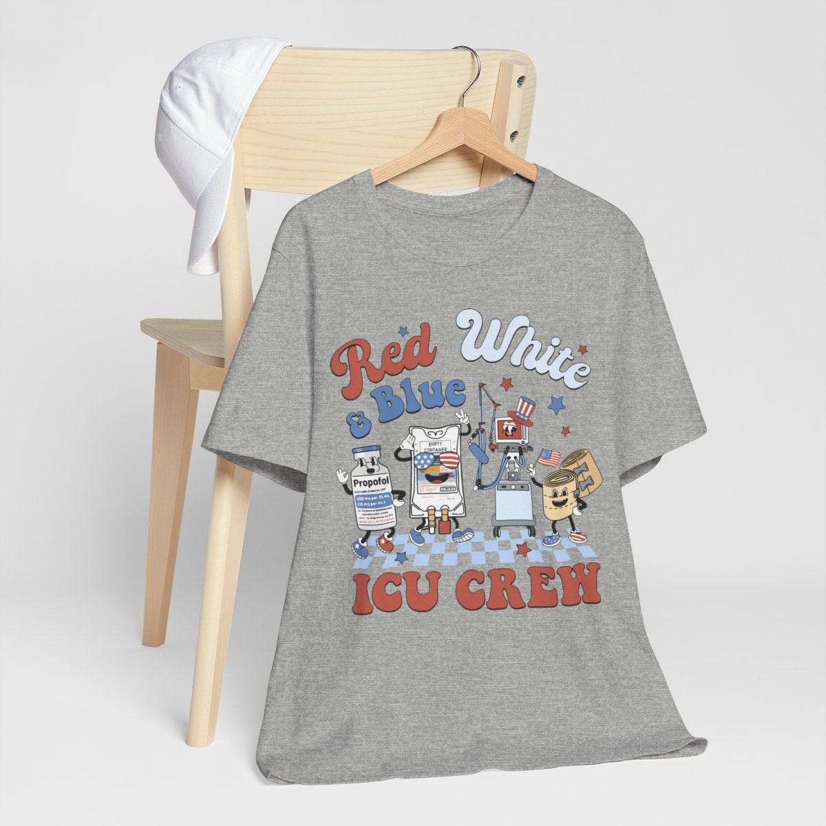 4th July Red White and Blue ICU Crew Shirt - Intensive Care Unit Nurse Tee