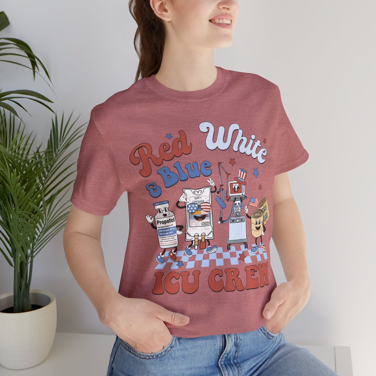 4th July Red White and Blue ICU Crew Shirt - Intensive Care Unit Nurse Tee