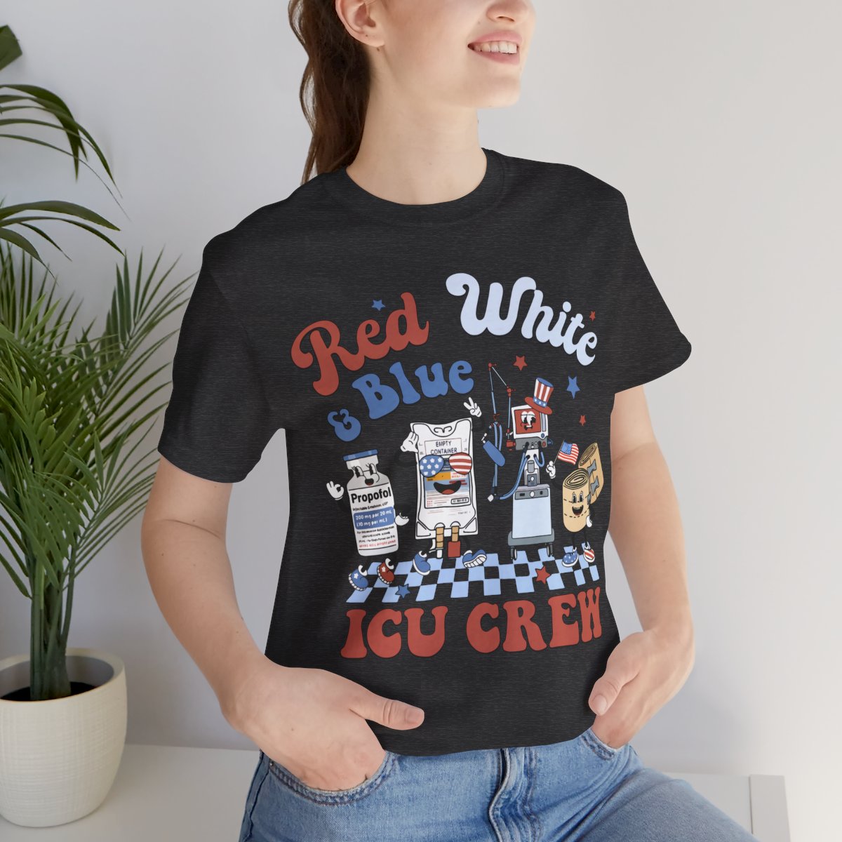 4th July Red White and Blue ICU Crew Shirt - Intensive Care Unit Nurse Tee