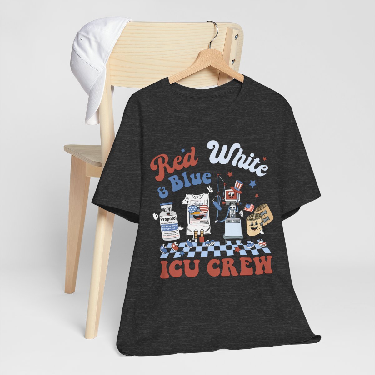 4th July Red White and Blue ICU Crew Shirt - Intensive Care Unit Nurse Tee