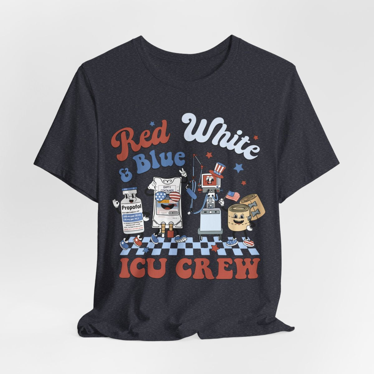4th July Red White and Blue ICU Crew Shirt - Intensive Care Unit Nurse Tee