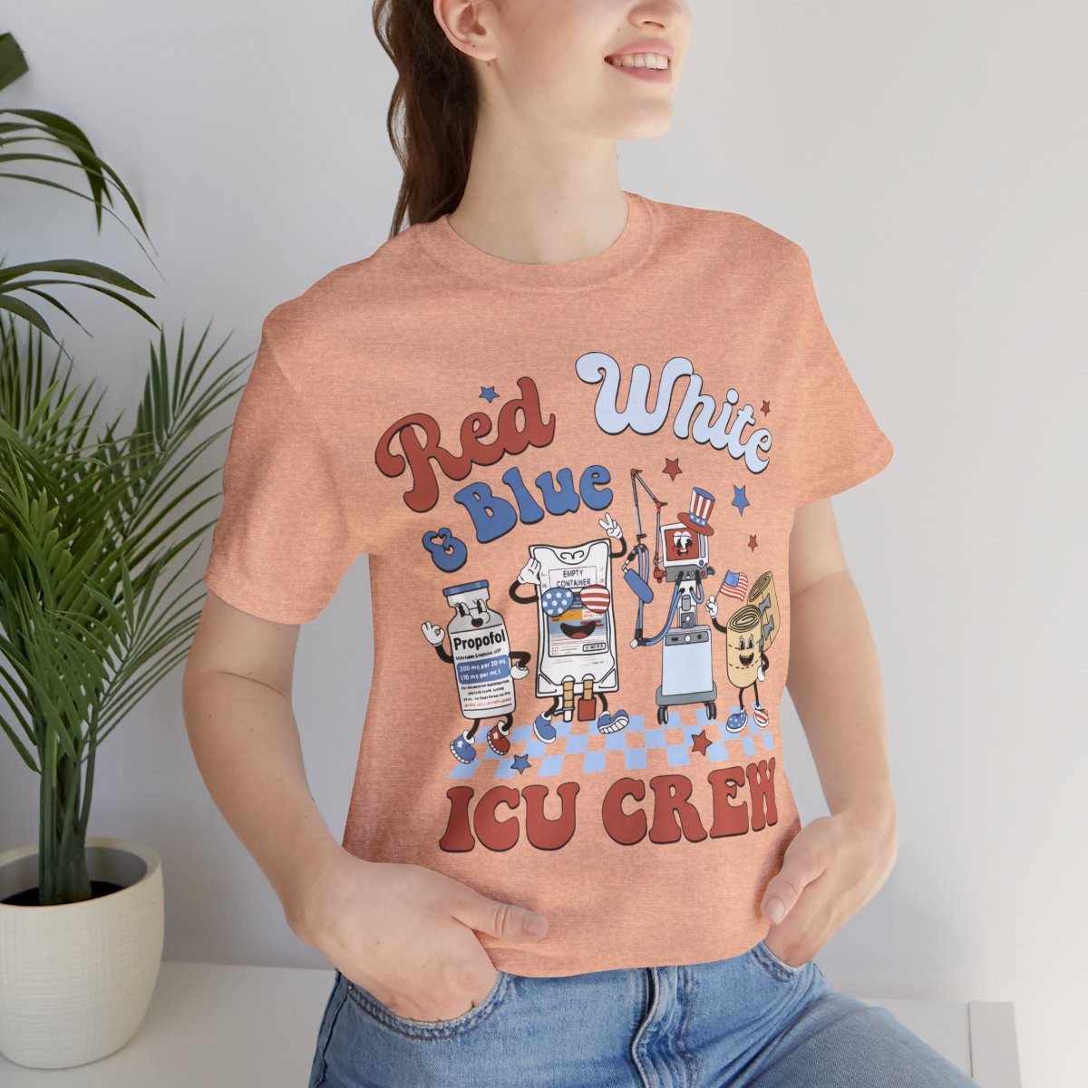 4th July Red White and Blue ICU Crew Shirt - Intensive Care Unit Nurse Tee