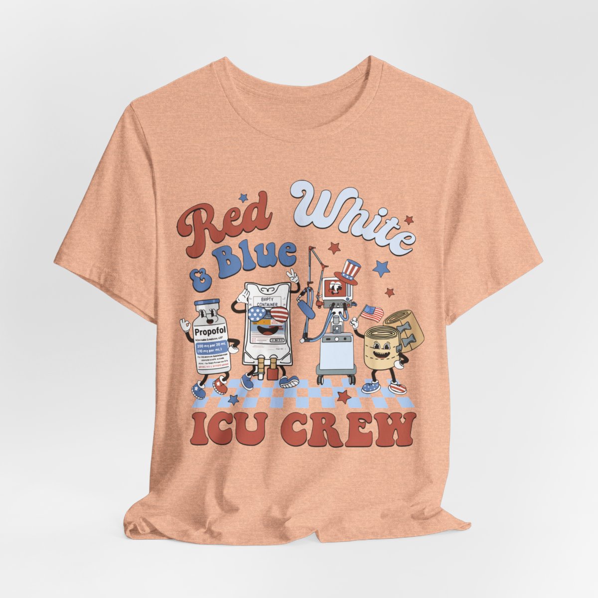 4th July Red White and Blue ICU Crew Shirt - Intensive Care Unit Nurse Tee